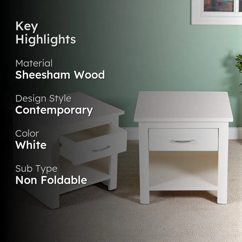 Tverix Sheesham Wooden Side & Bedside Table (White) - Set Of Two media 2