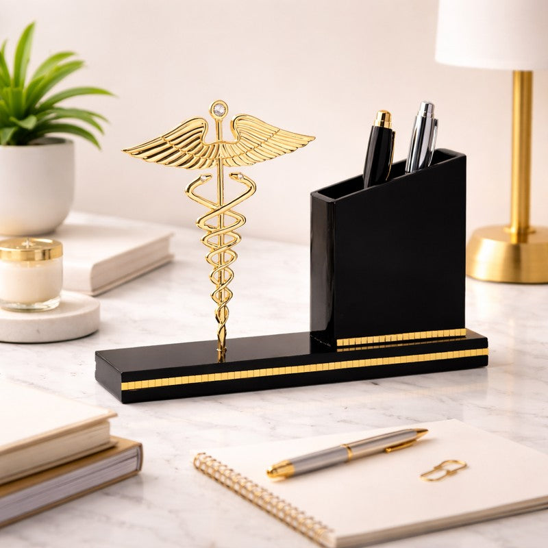Medico Noir 24K Gold Plated Mild Steel Pen Stand