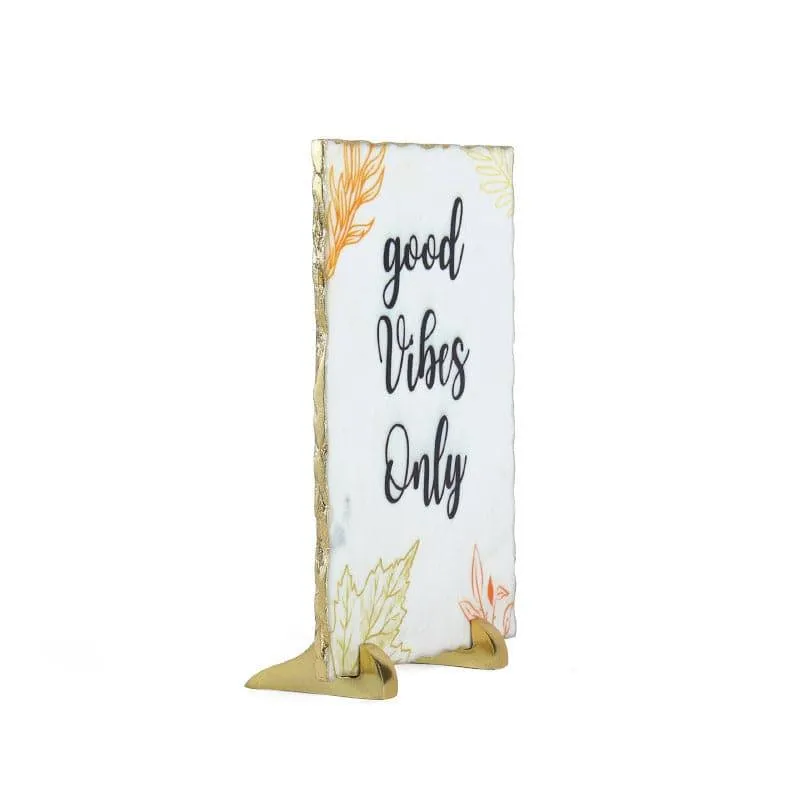 Good Vibes Only Leafy Printed Marble Showpiece media 3