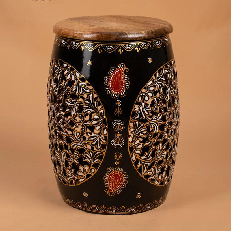 Floral Cutwork Drum Iron Stools - Black media 6