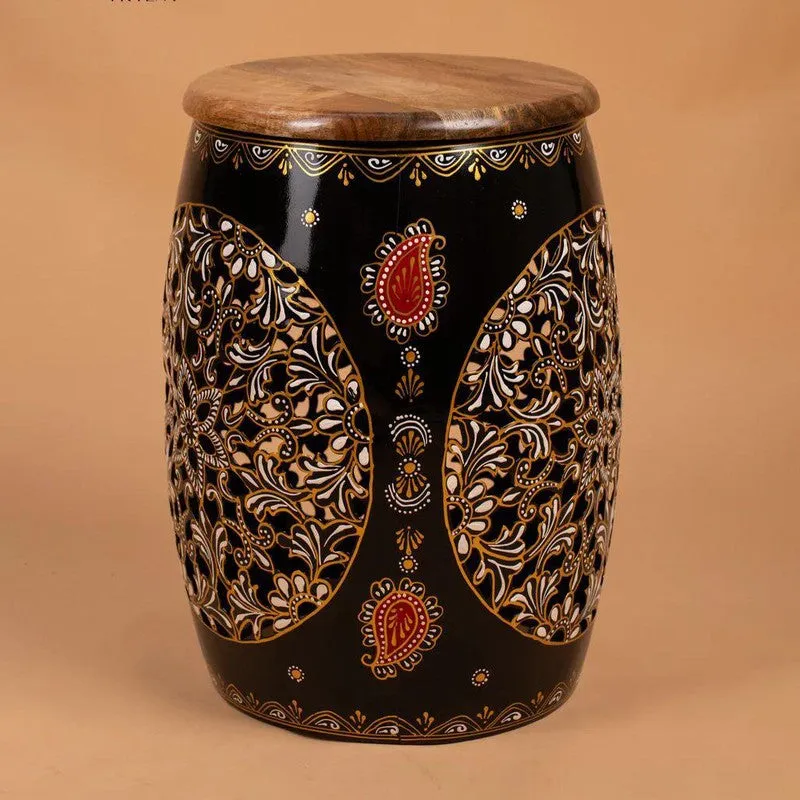 Floral Cutwork Drum Iron Stools - Black media 6