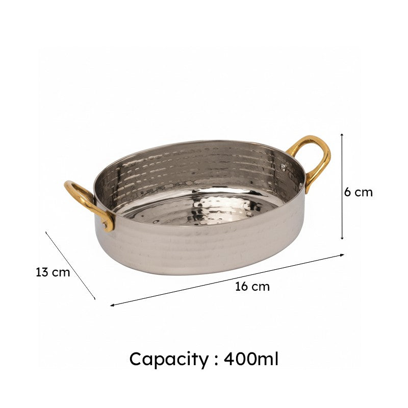 Vintage Allure Hammered Oval Kadhai Serving Pot - 400 ML media 5
