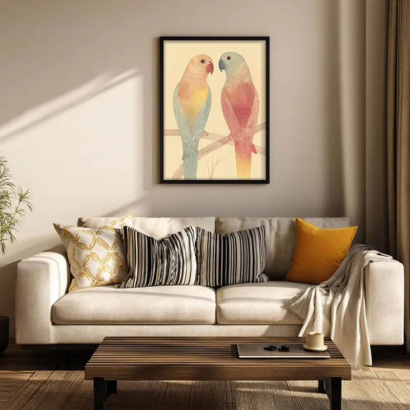 Lovebirds Illustration Canvas Wall Painting With Black Frame media 4