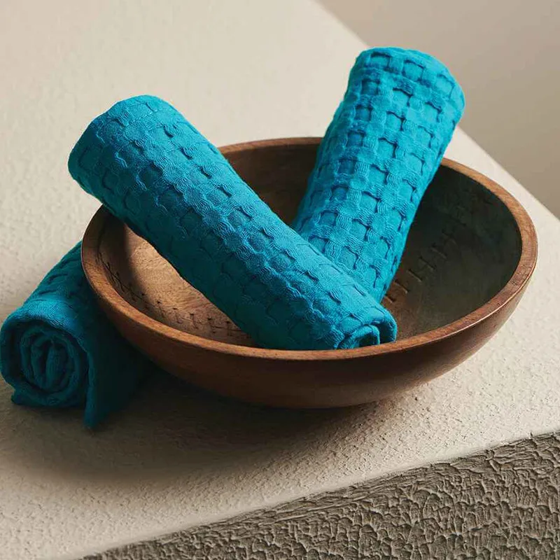 Haimi Textured Waffle Towel Combo (Blue) - Four Piece Set media 4