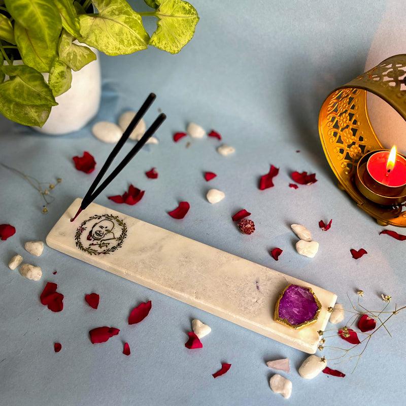 Guruji Marble Incense Holder With Agate Plating - Pink