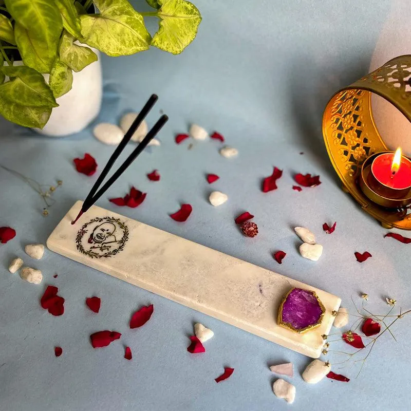 Guruji Marble Incense Holder With Agate Plating - Pink media 1