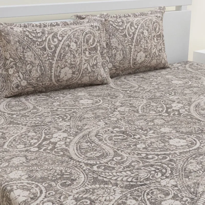Paisley Nights Cotton Bedsheet (Beige, Grey) - 144 TC media 4