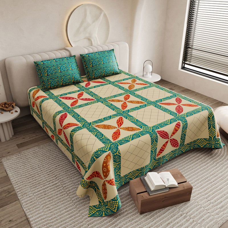 Verdant Mosaic Cotton Bedsheet - 200 TC