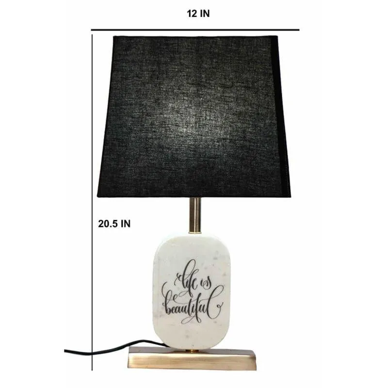 Life Light Printed Marble & Brass Base Fabric Table Lamp - Black,White media 5