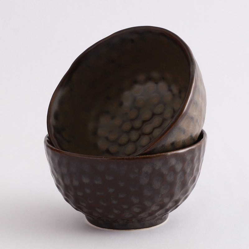 Textured Stoneware Snack Bowl (Dark Brown,350 mL) - Set Of Two media 10