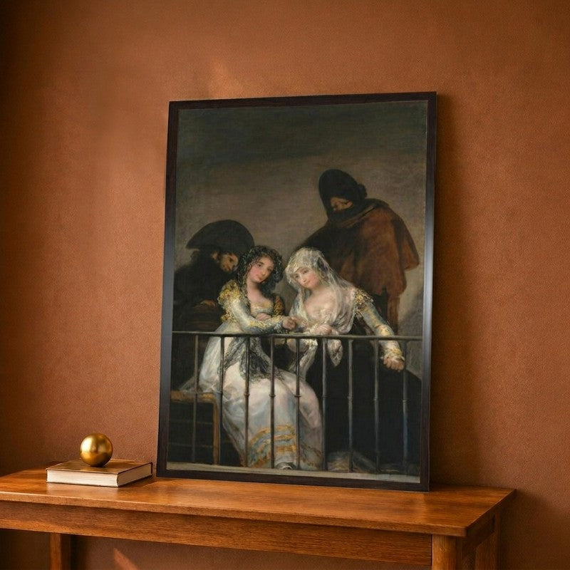 Majas on a Balcony c.1800-10 Canvas Wall Painting - 12 x 18 Inches