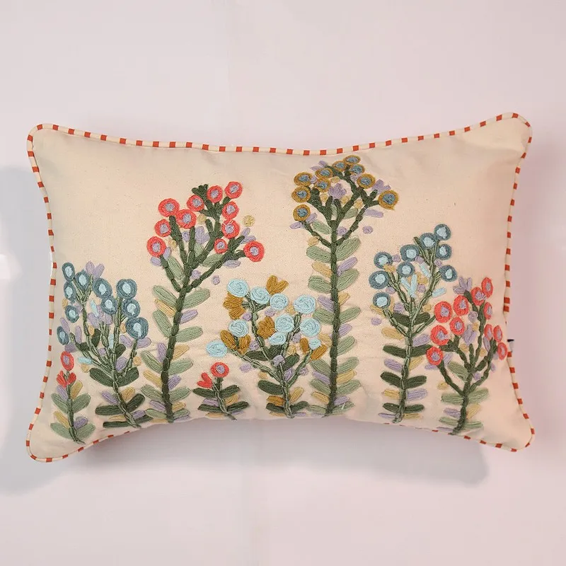 Cozy Garden Embroidered Cotton Cushion Cover media 3