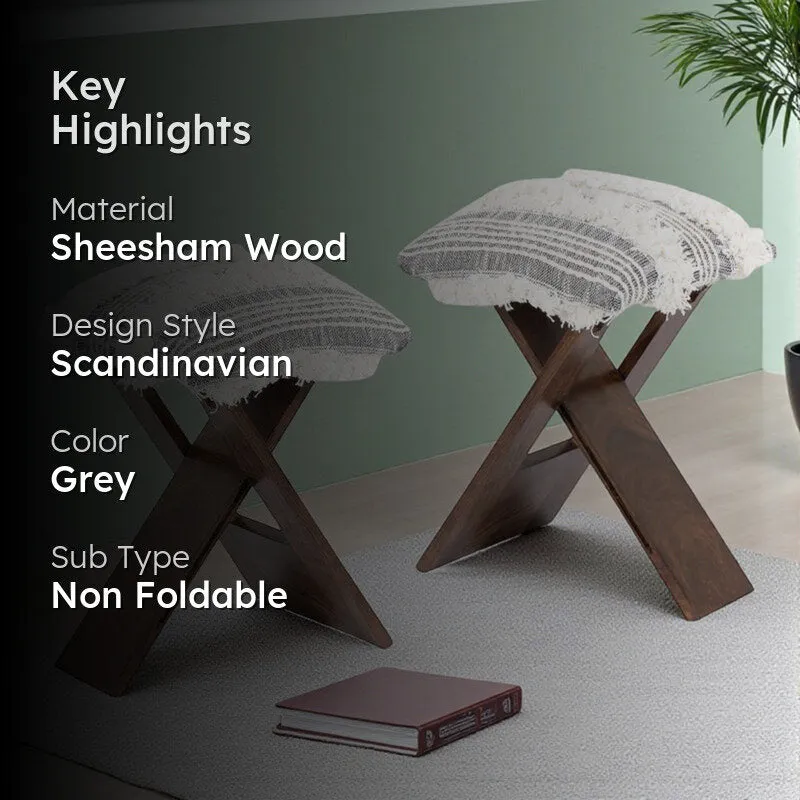 Gavro Sheesham Wooden Stools (Grey) - Set Of Two media 2