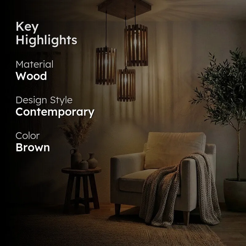 CageGlow Wooden Ceiling Lamp - Brown media 2
