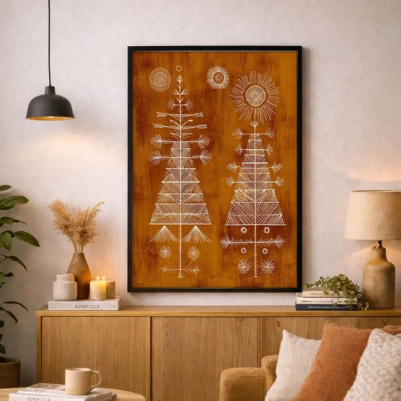 FolkHaven Warli Inspired Canvas Wall Painting With Black Frame media 8
