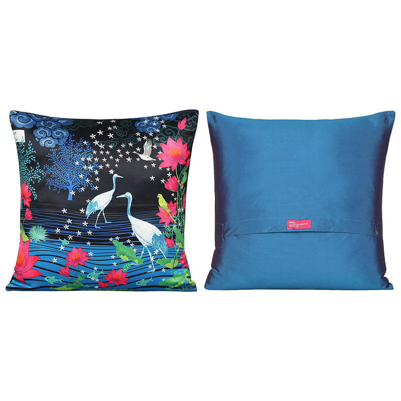 India Circus Sakura Stork Printed Satin Cushion Cover - Set Of Five media 5