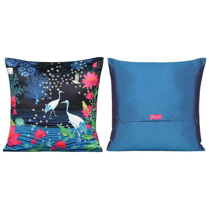 India Circus Sakura Stork Printed Satin Cushion Cover - Set Of Five media 5