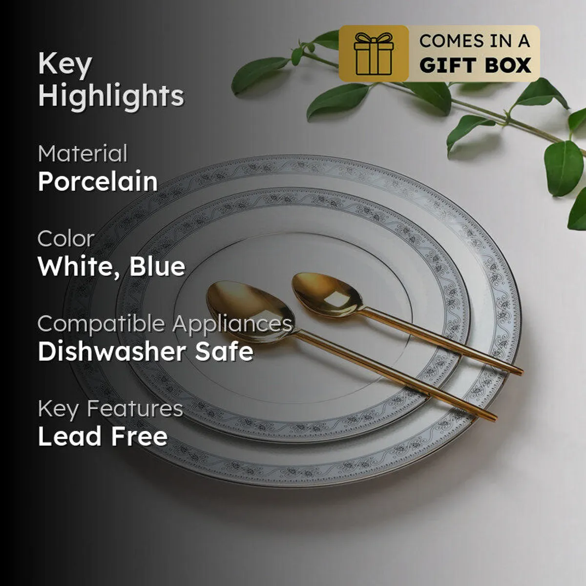 Mariella 24k Gold Brushed Porcelain Dinner Set - 21 Piece Set - 2