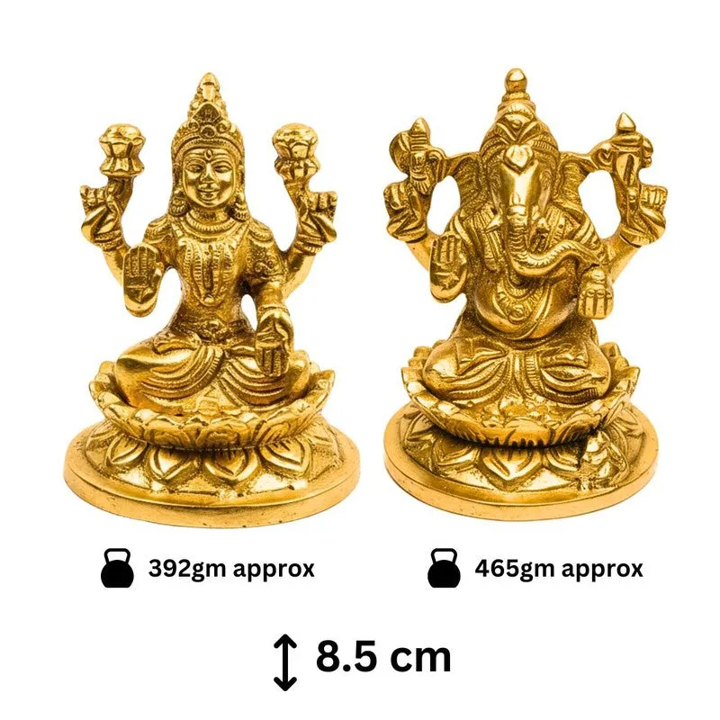 Lakshmi Ganesh Brass Showpiece - Gold media 7
