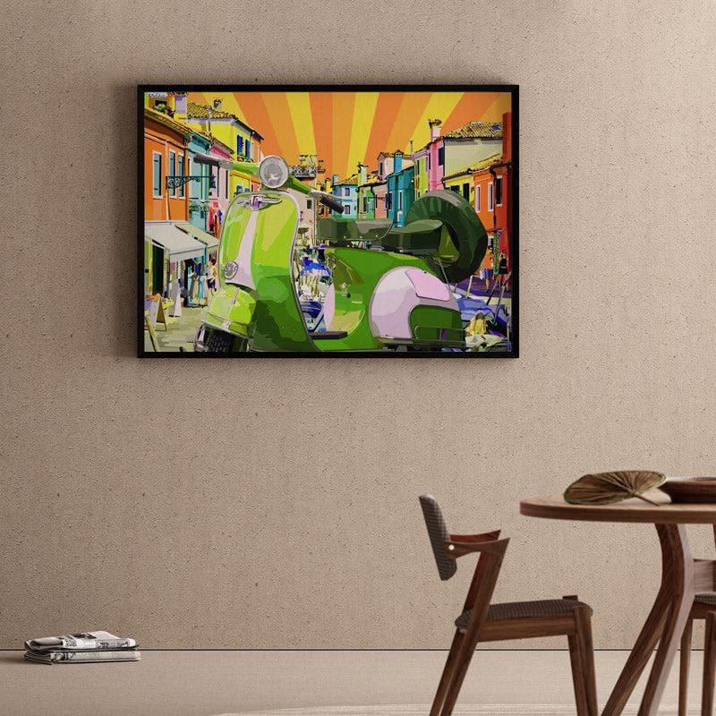 The Vespa Canvas Wall Painting - Black Frame