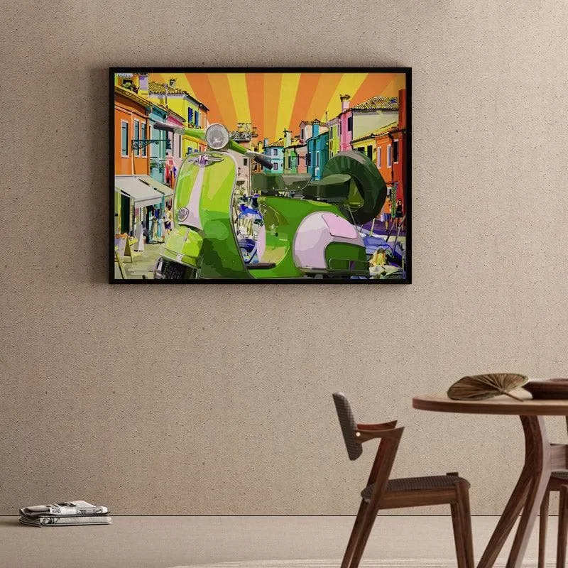 The Vespa Canvas Wall Painting - Black Frame media 1