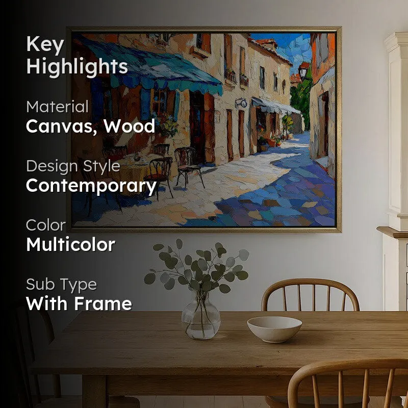 Sunlit Cafe Lane Canvas Wall Painting With Frame media 2