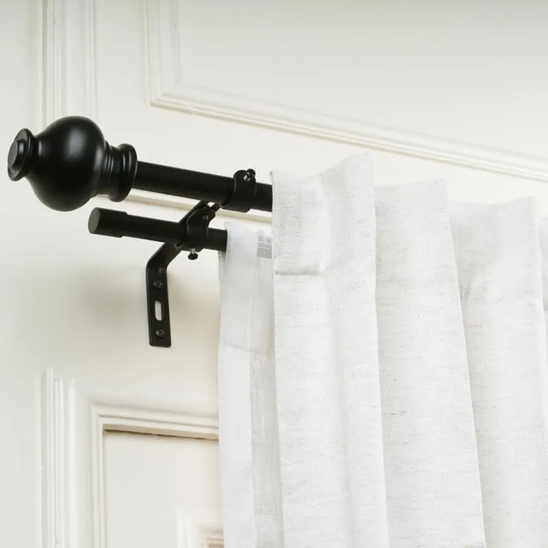 Zellij Duo Extendable 1" Double Curtain Rod With Abstract Finial & Brackets (Black) media 3