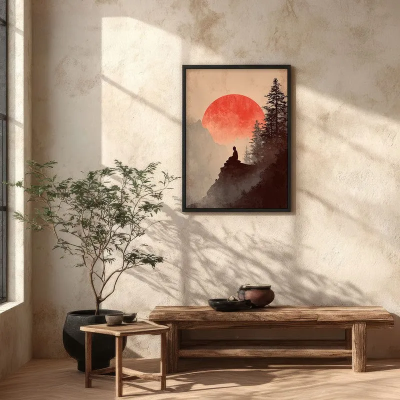 Crimson Sun II Over Silent Peaks Archival Paper Wall Painting With Black Frame media 4