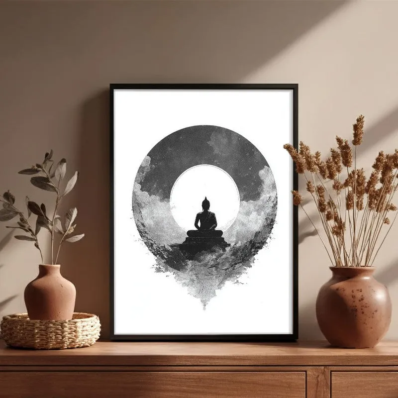 Meditation in Monochrome Buddha Wall Painting With Black Frame media 6