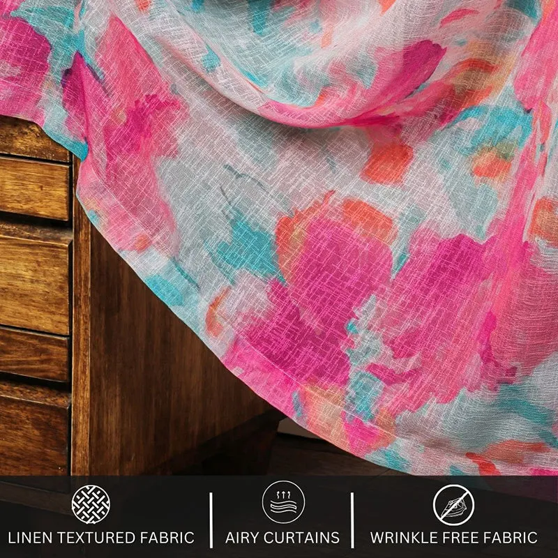 Casira pink floral sheer curtain set of two, light filtering detail