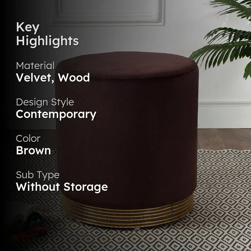 Velour Solid Velvet Pouffe - Brown & Gold media 2