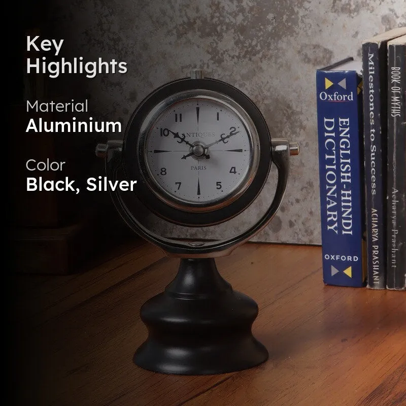 Classic Round Table Clock Black,Silver media 2
