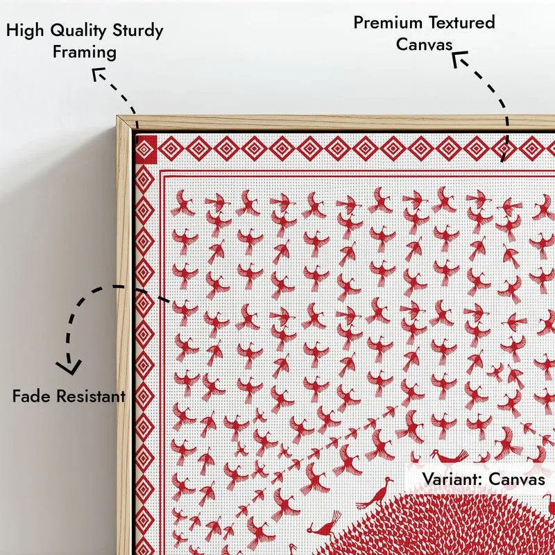 Rosy Grove Framed Warli Canvas Archival Canvas Wall Painting - Natural Brown Frame media 6