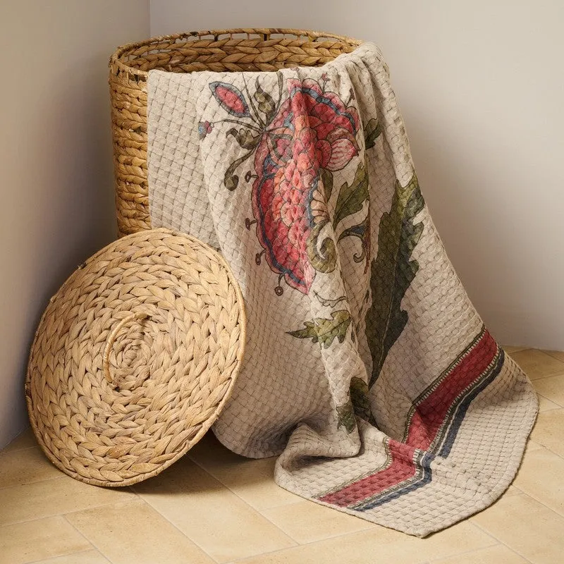 Mehfil Floral Waffle Weave Bamboo Cotton Bath Towels - Off White media 3