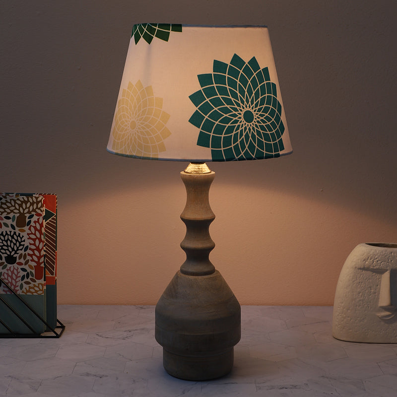 Akari Glyph Printed Mango Wood Table Lamp - Multicolor