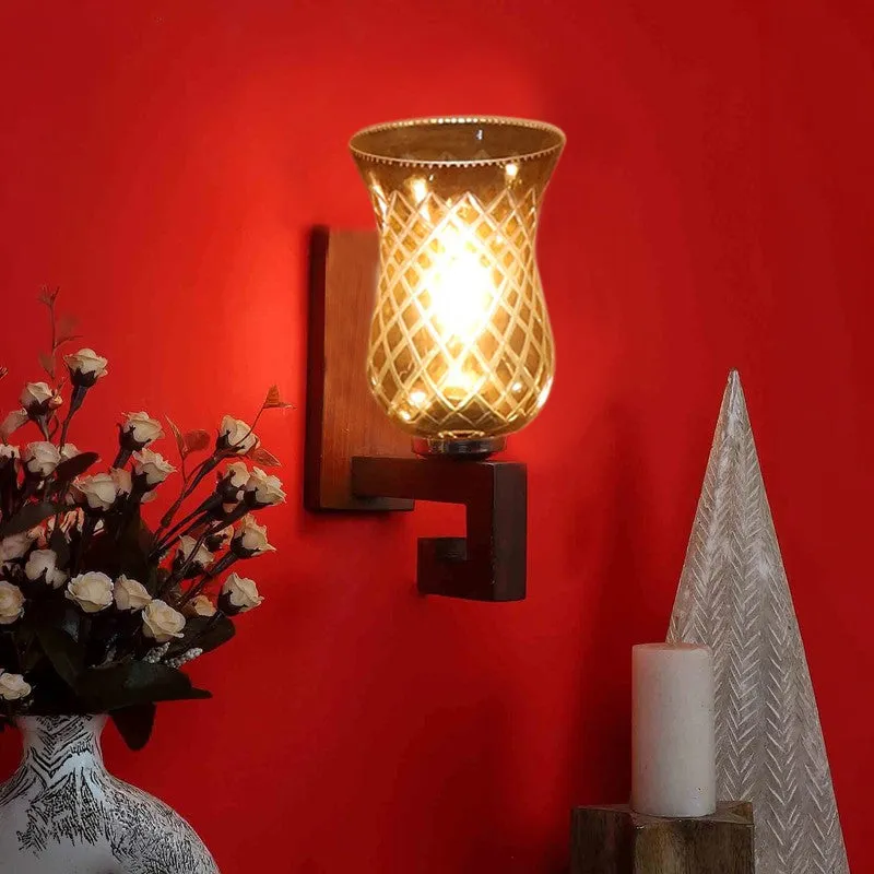 Honey Glow Decorative Wooden Base Glass Wall Lamp media 3