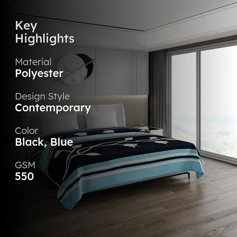 Monte Carlo Ocean Blossom Blanket (Black,Blue)- 550 GSM media 2