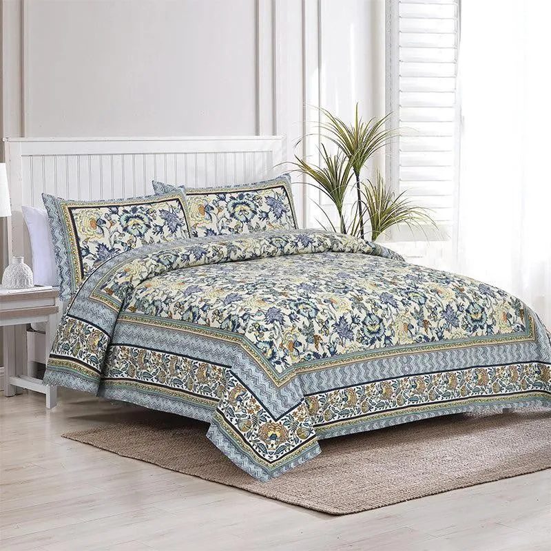 Yukta Printed Cotton Bedsheet (Blue) - 160 TC media 1