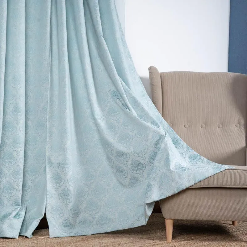 European Baroque Floral Single Curtain (Turquoise) media 3