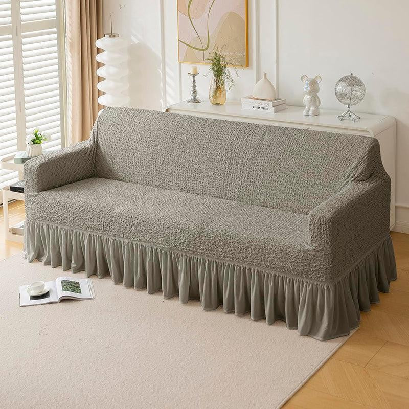 Refined Ruffles Solid Polyester Sofa Cover - Brown media 3