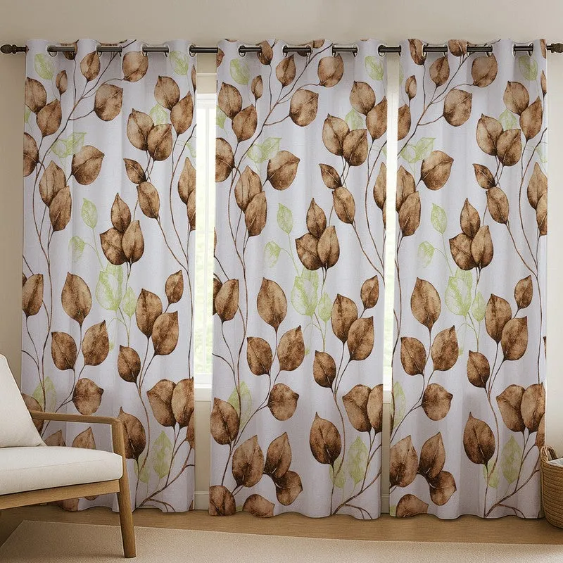 Garden Glow Cotton Curtains (brown,white) - Set Of Three media 1