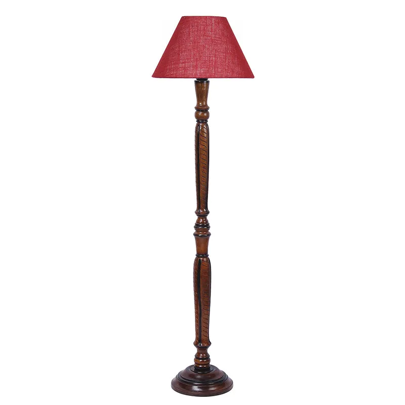 Hima Vintage Wooden Floor Lamp With Jute Shade - Maroon media 4