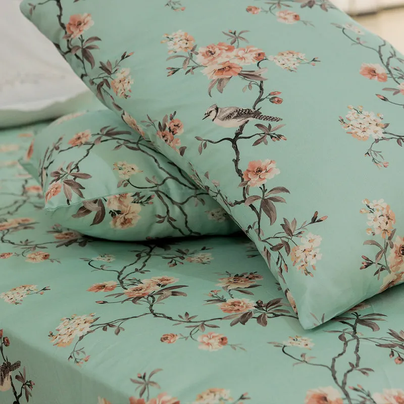 Cherry Blossom Printed Cotton Duvet Cover - Green media 6