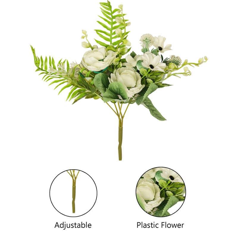 Rossity Faux Plastic Artificial Rose Bouquet (White & Green) - Set Of Three media 6