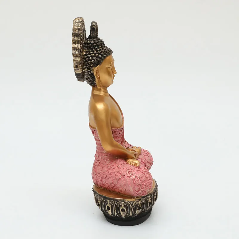 Seated Buddha Showpiece - Pink, Gold media 5