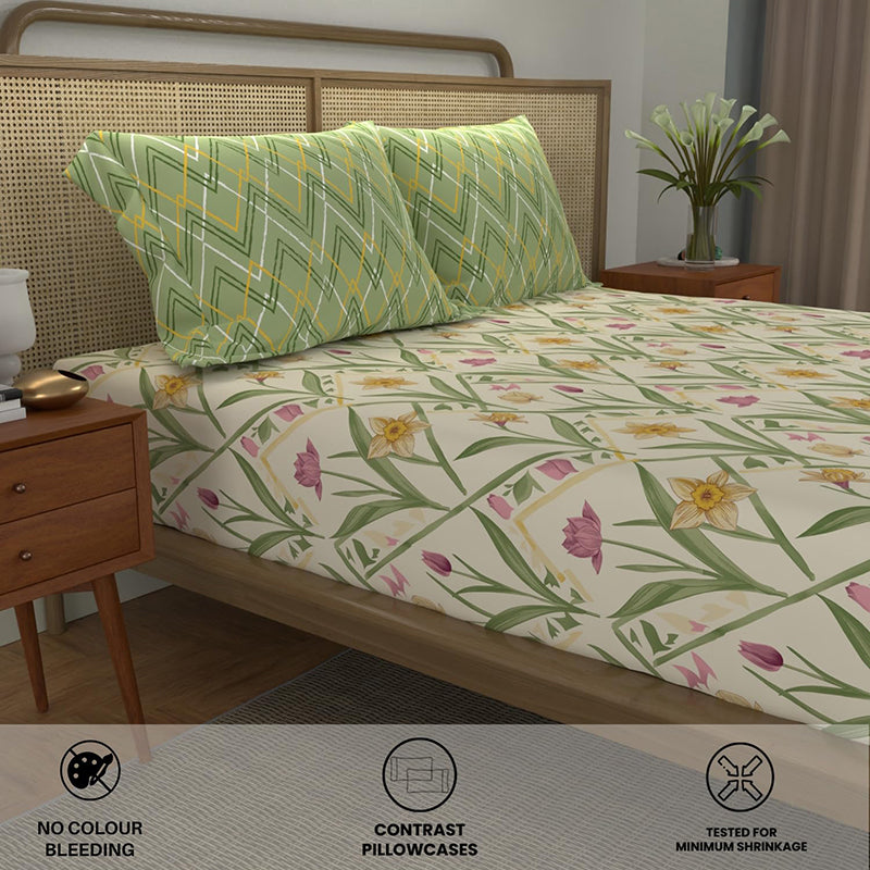 Urban Space Meadowra Cotton Bedsheet (Green) - 144 TC media 7