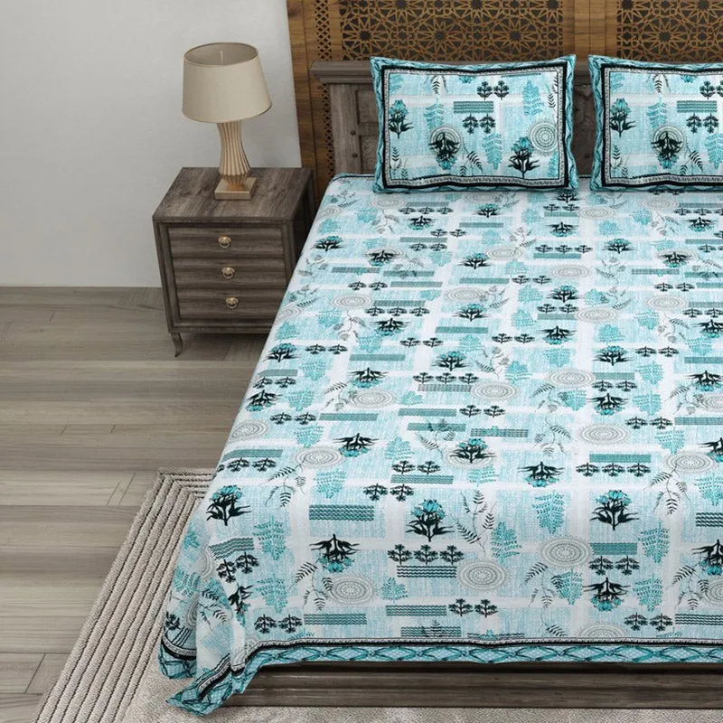 Formy Cotton Bedsheet (Blue,White) - 240 TC media 3