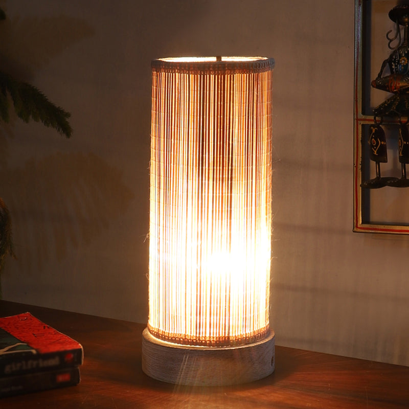 Canevia Cylindra Curve Bamboo Table Lamp - Off White
