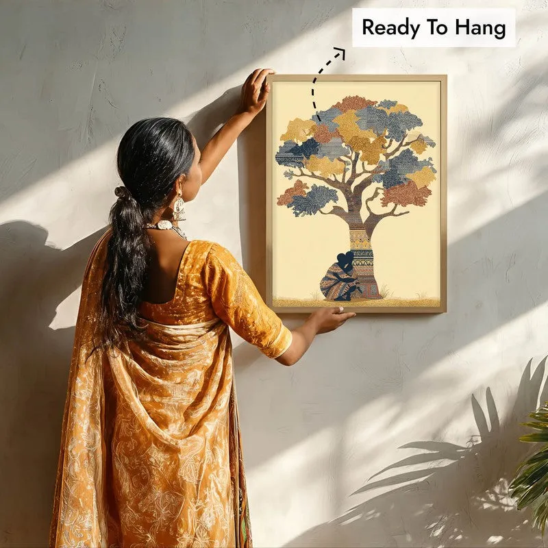 Kalpavriksha Canvas Wall Painting With Brown Frame media 9