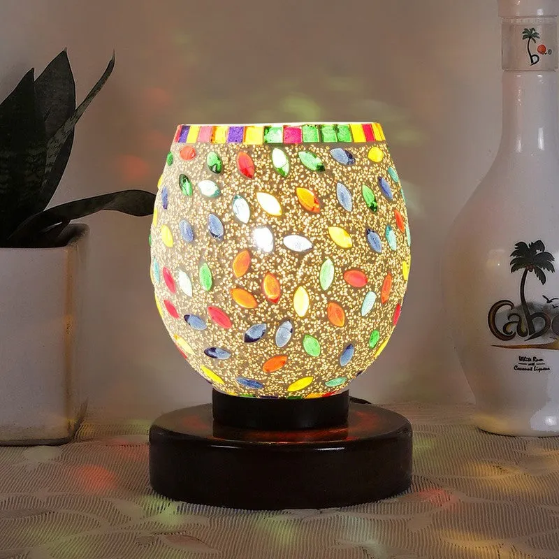 Skyrin Mosaic Glass Table Lamp With Wooden Base - Multicolor media 3